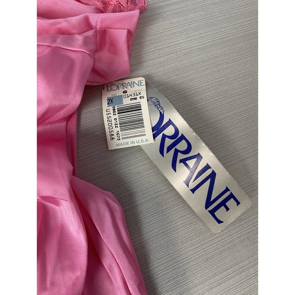 Vintage Lorraine Nightgown Womens 2X Pink‎ Button Front Lace Sleeves - Picture 5 of 8